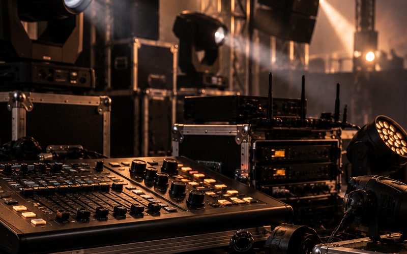 Impianto audio e luci su un palco